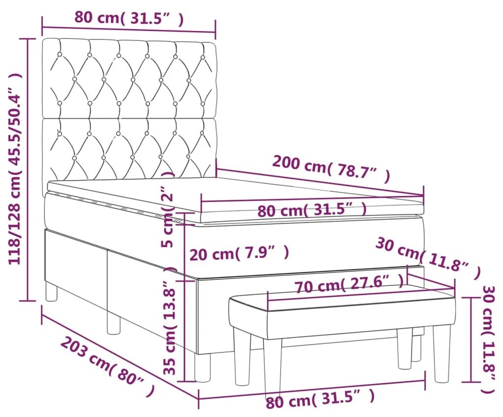 Κρεβάτι Boxspring με Στρώμα Ανοιχτό Γκρι 80x200 εκ. Υφασμάτινο - Γκρι