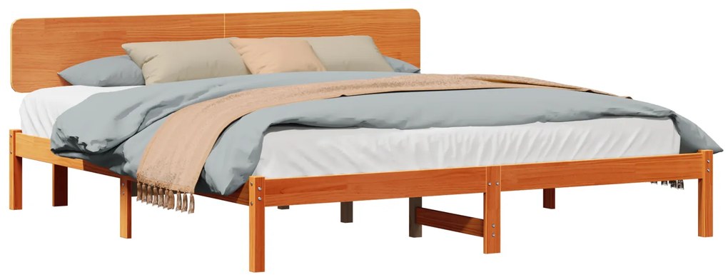 vidaXL Κρεβάτι με Κεφαλάρι Καφέ Κερί 180x200 cm από μασίφ πεύκο