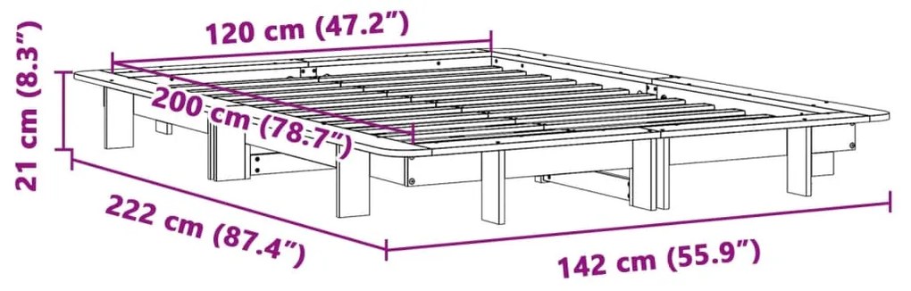 Σκελετός Κρεβατιού Χωρίς Στρώμα 120x200 εκ Μασίφ Ξύλο Πεύκου - Καφέ