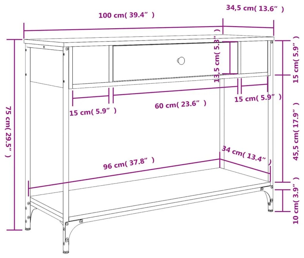 Τραπέζι Κονσόλα Γκρι Sonoma 100x34,5x75 εκ. Επεξεργασμένο Ξύλο - Γκρι