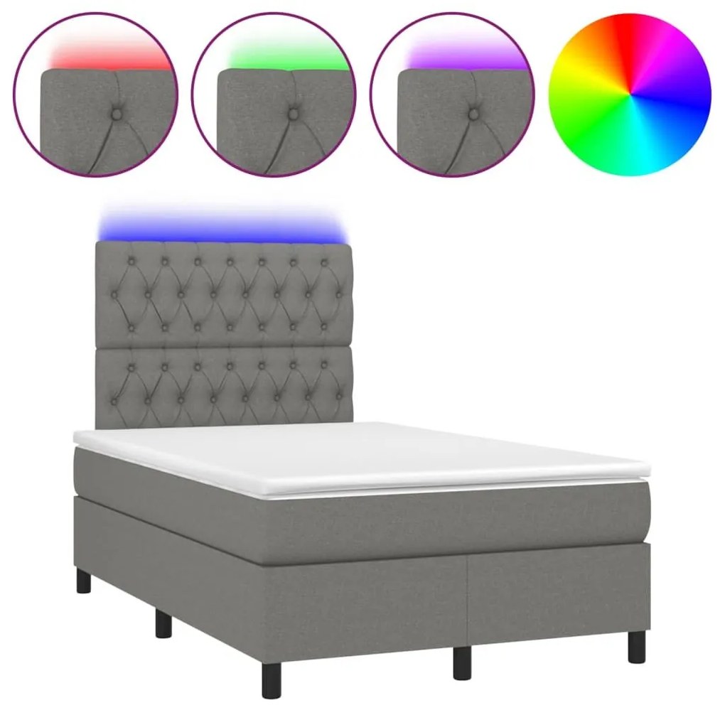 Κρεβάτι Boxspring με Στρώμα &amp; LED Σκ.Γκρι 120x200 εκ Υφασμάτινο - Γκρι