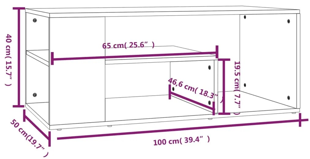 vidaXL Τραπεζάκι Σαλονιού Καπνιστή Δρυς 100x50x40 εκ. Επεξεργ. Ξύλο