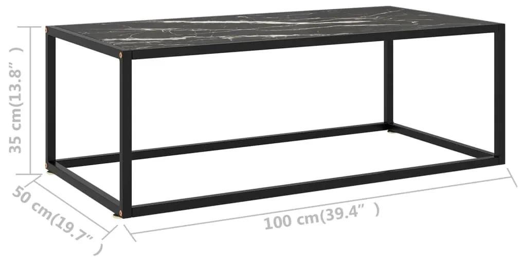 Τραπεζάκι Σαλονιού Μαύρο 100x50x35 εκ. Μαύρο Γυαλί Όψη Μαρμάρου - Μαύρο