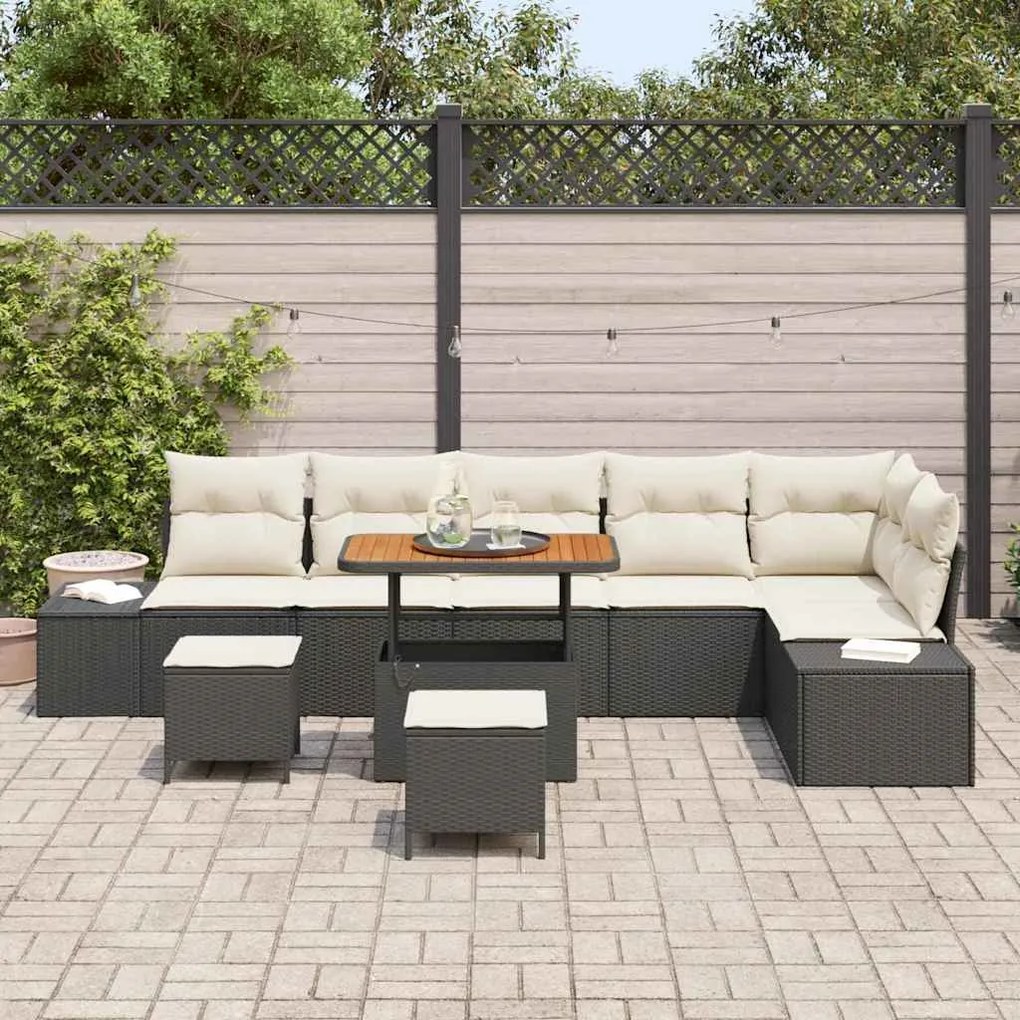vidaXL Σετ Καναπέ Κήπου με μαξιλάρι 9 pcs Μαύρο, Κρέμα 90 x 55 x 71 cm