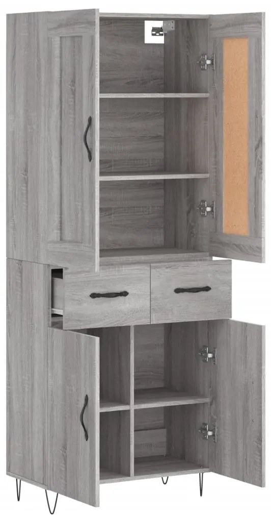 vidaXL Ντουλάπι Γκρι Sonoma 69,5 x 34 x 180 εκ. Επεξεργασμένο Ξύλο