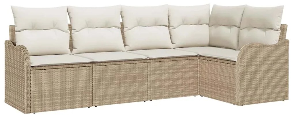 vidaXL Σετ Καναπέ Κήπου με μαξιλάρι 5 pcs Μπεζ Πολυ ράταν