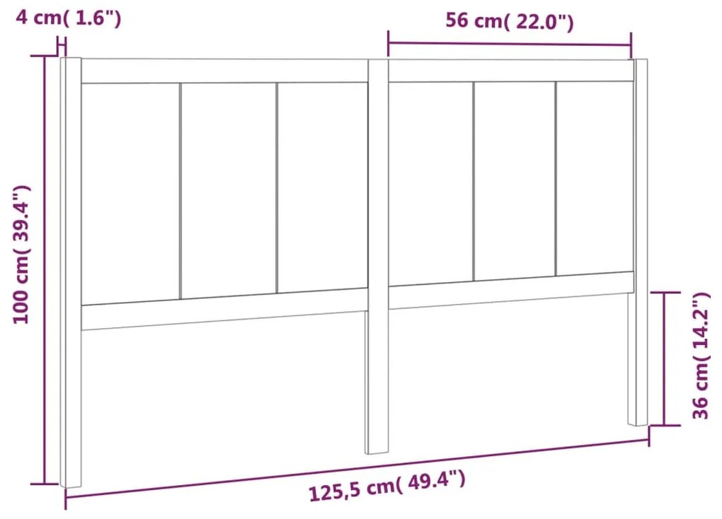 vidaXL Κεφαλάρι Κρεβατιού Γκρι 125,5 x 4 x 100 εκ. Μασίφ Ξύλο Πεύκου