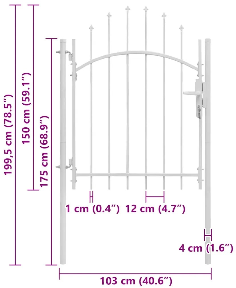 vidaXL Καγκελόπορτα Λευκή 1 x 2 μ. Ατσάλινη