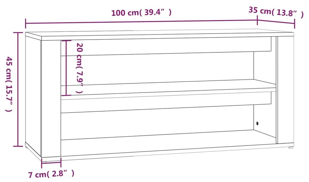 Παπουτσοθήκη Καφέ Δρυς 100x35x45 εκ. Επεξεργασμένο Ξύλο - Καφέ