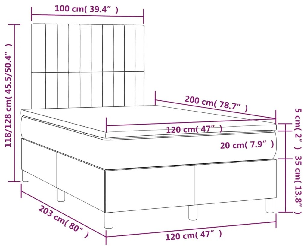 Κρεβάτι Boxspring με Στρώμα Ανοιχτό Γκρι 120x200 εκ. Βελούδινο  - Γκρι