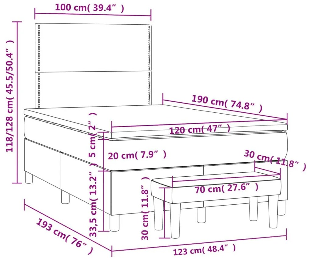 Κρεβάτι Boxspring με Στρώμα Ανοιχτό Γκρι 120x190 εκ. Βελούδινο - Γκρι