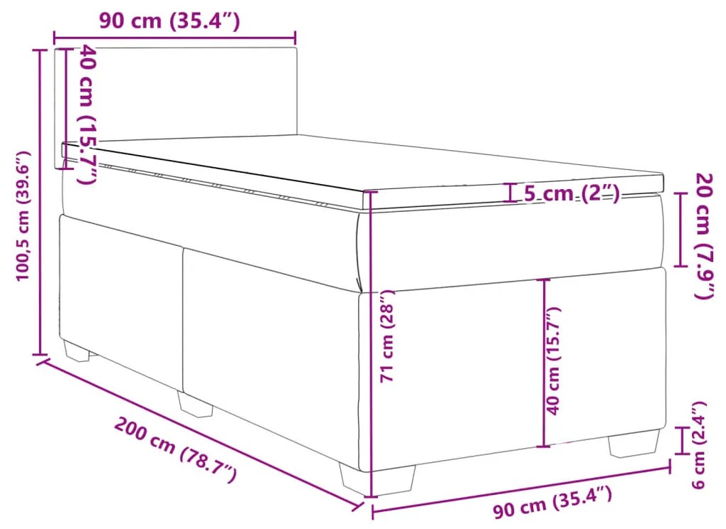 Κρεβάτι Boxspring με Στρώμα Μπλε 90x200 εκ.Υφασμάτινο - Μπλε