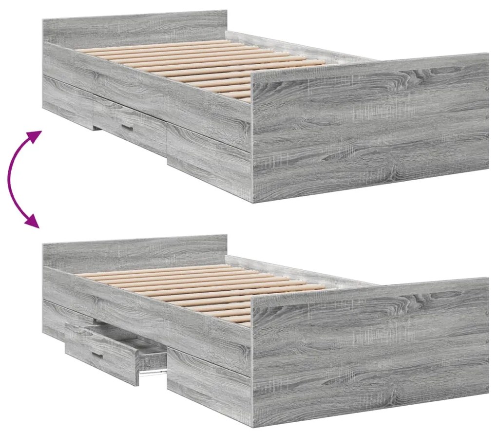 vidaXL Πλαίσιο Κρεβατιού με συρτάρια Γκρι sonoma 100x200εκ. Επεξ. Ξύλο