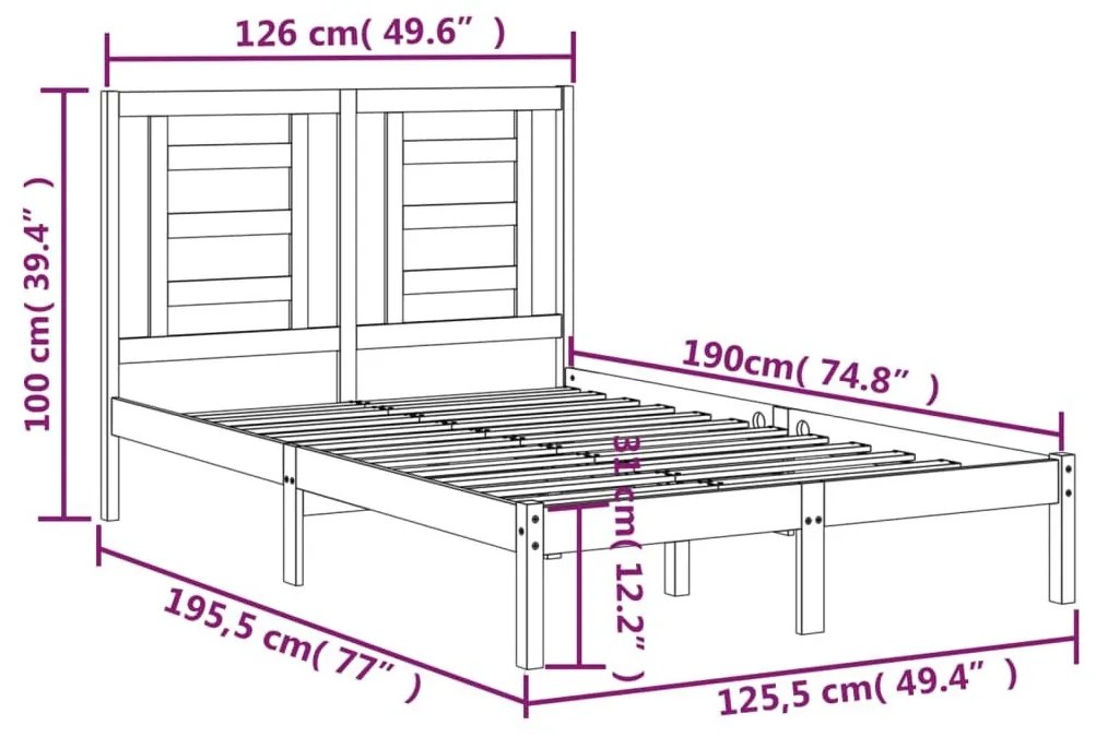 Πλαίσιο Κρεβατιού 120 x 190 εκ. από Μασίφ Ξύλο Small Double - Καφέ