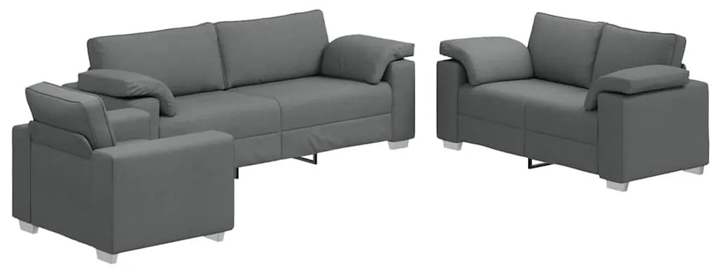 vidaXL Καναπές 3 pcs Σκούρο Γκρι Ύφασμα μείγματος λινών