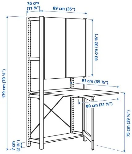 IVAR 1 μονάδα αποθήκευσης με πτυσσόμενο τραπέζι, 89x30x179 cm 794.695.27