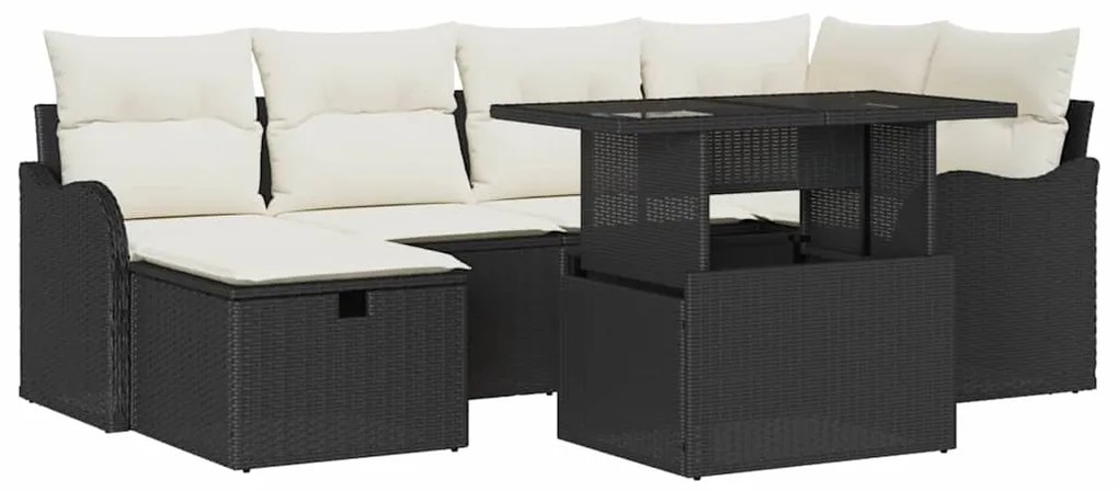vidaXL Σετ Καναπέ Κήπου με μαξιλάρι 7 pcs Μαύρο Πολυ ράταν