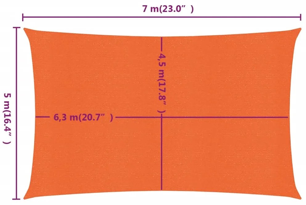 vidaXL Πανί Σκίασης Ορθογώνιο Πορτοκαλί 5x7 μ. από HDPE 160 γρ/μ²