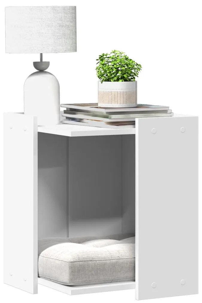 Τουαλέτα Γάτας Περίφραξη Λευκό 42x42x51 εκ. Επεξεργασμ. Ξύλο