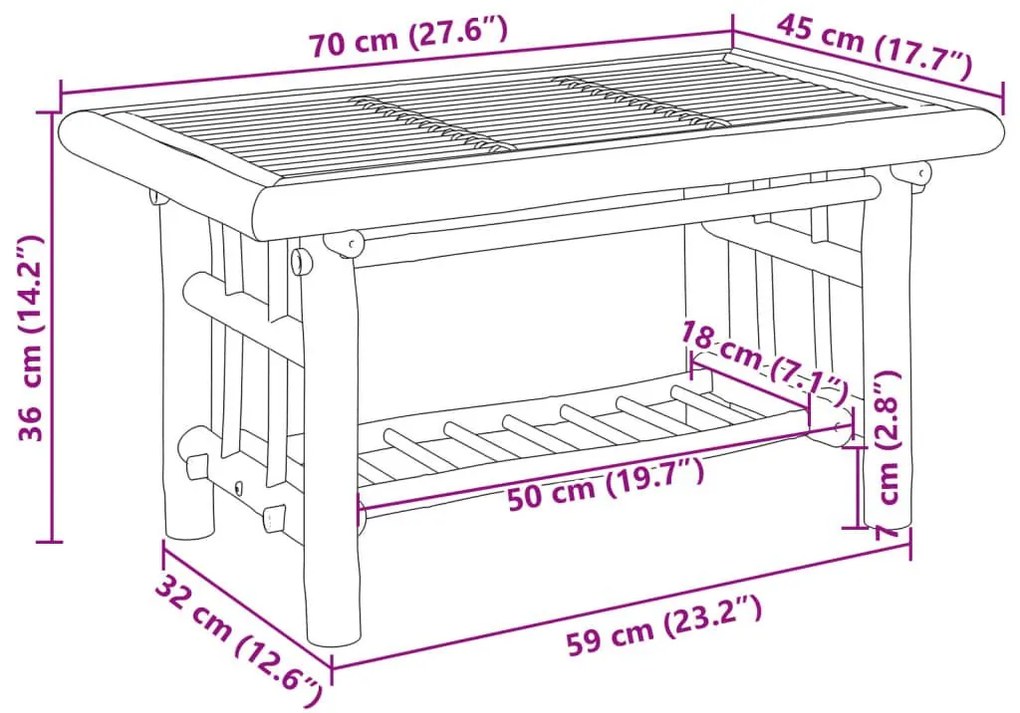 Τραπεζάκι Σαλονιού 70 x 45 x 36 εκ. από Μπαμπού - Καφέ