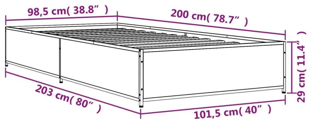 Πλαίσιο Κρεβατιού Γκρι Sonoma 100x200 εκ. Επεξ. Ξύλο &amp; Μέταλλο - Γκρι