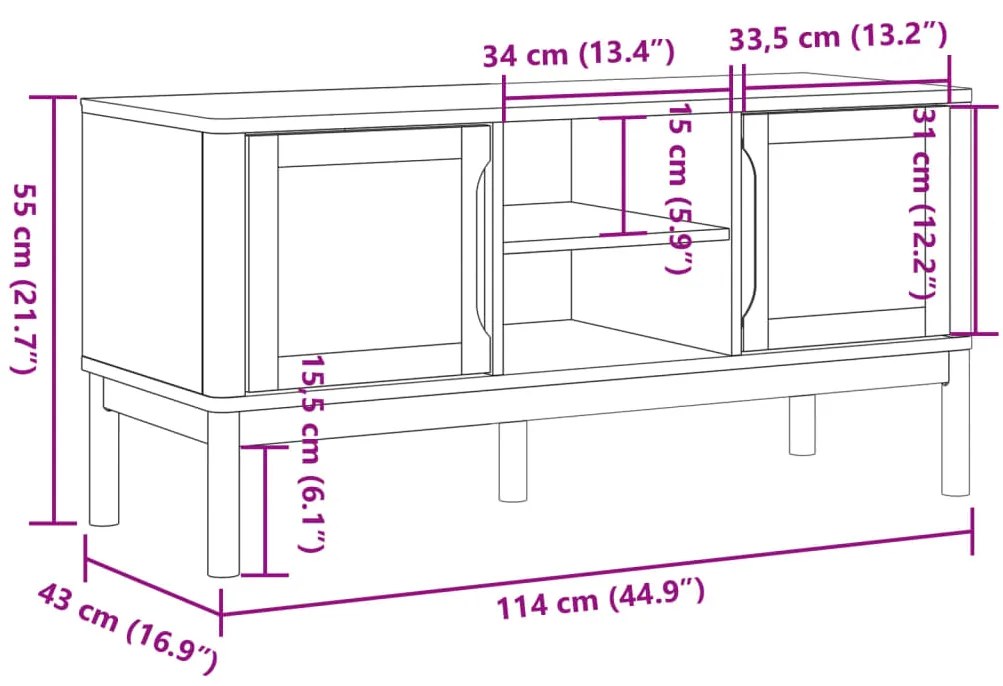 Έπιπλο Τηλεόρασης FLORO Γκρι 114x43x55 εκ. Μασίφ Ξύλο Πεύκου - Γκρι