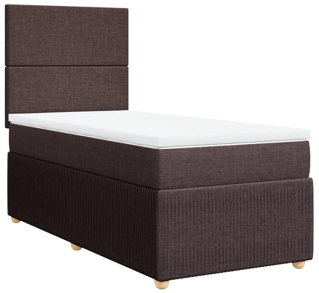 vidaXL Κρεβάτι Boxspring με Στρώμα Σκούρο Καφέ 90x190 εκ. Υφασμάτινο