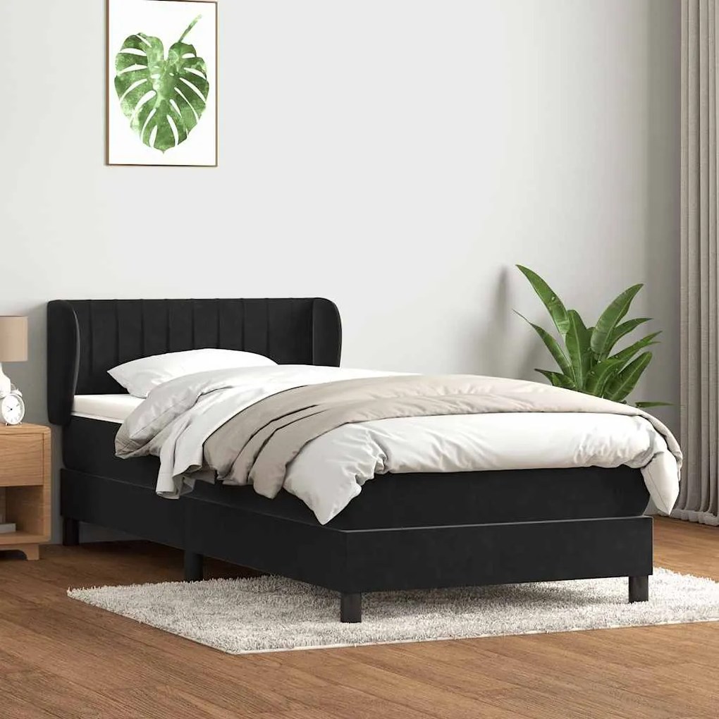 vidaXL Κρεβάτι Boxspring με Στρώμα Μαύρο 90x210 εκ. Βελούδινο