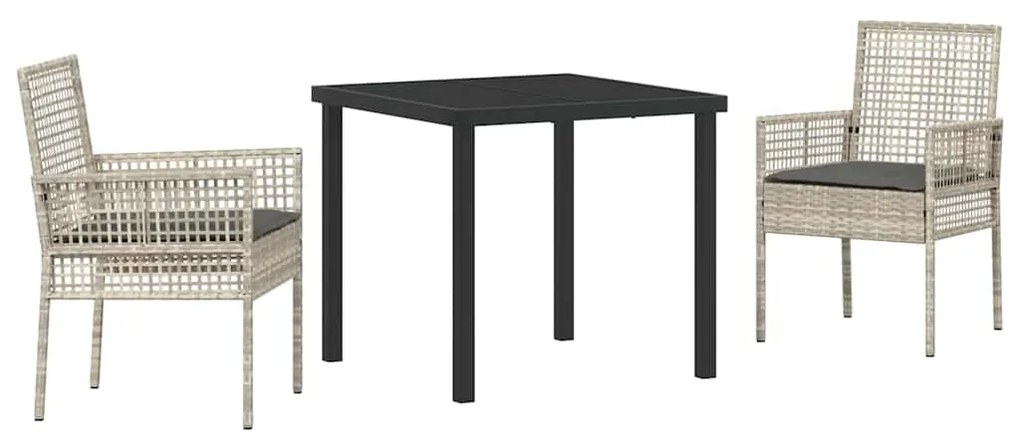 vidaXL Σέτ φαγητού για κήπο με μαξιλάρι 3 pcs Ανοιχτό γκρι Πολυ ράταν