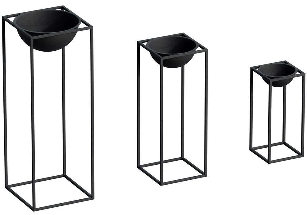 Κασπώ (Σετ 3Τμχ) 247HFM1168 28x28x80/22x22x60/17x17x40cm Black Aberto Design Metal