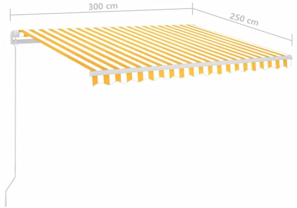 Τέντα Αυτόματη με LED &amp; Αισθ. Ανέμου Κίτρινο/Λευκό 3 x 2,5 μ. - Κίτρινο