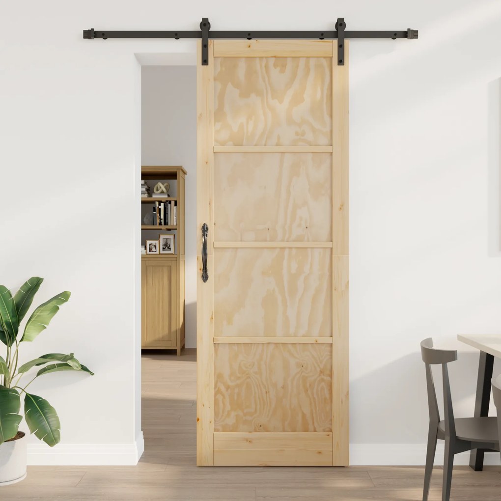 vidaXL Συρόμενη Πόρτα  με Σετ Εξαρτημάτων 83x232 cm από Συμπαγές Ξύλο Πεύκου