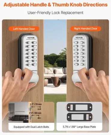 VEVOR Mechanical Keyless Entry Door Lock 14 Key Mechanical Keypad Door Knob Home