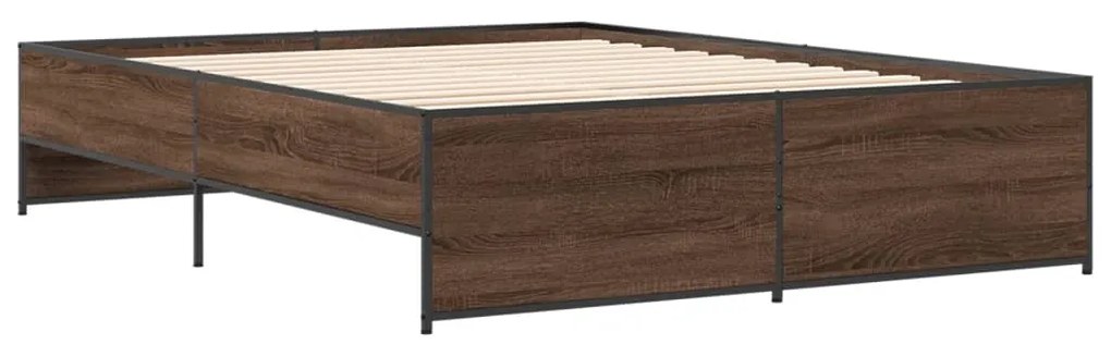 vidaXL Πλαίσιο Κρεβατιού Καφέ Δρυς 150x200 εκ. Επεξ. Ξύλο &amp; Μέταλλο