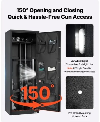 VEVOR 10-12 Gun Safe, Long Gun Cabinet for Rifles and Pistols, Quick Access Fireproof Rifle Safe with 4 Pistol Pockets and 3 Adjustable Racks, Large Digital Cabinet with Key and Password Lock