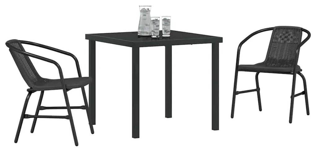 vidaXL Σέτ φαγητού για κήπο 3 pcs Μαύρο Χάλυβας με επίστρωση πούδρας