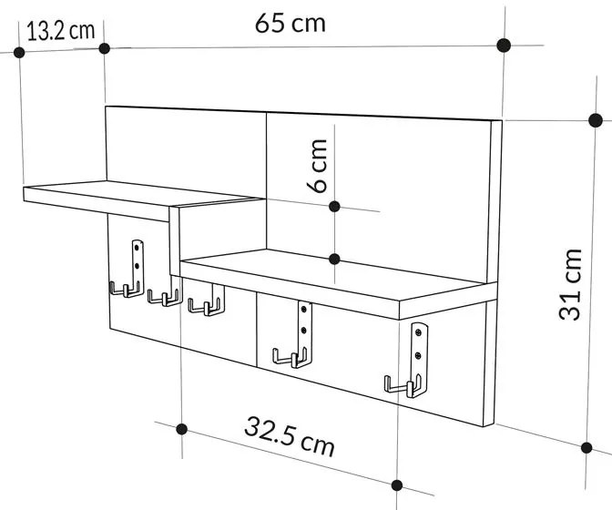 Κρεμάστρα τοίχου Harm oak-λευκό μελαμίνης 65x15x31εκ 65x15x31 εκ.