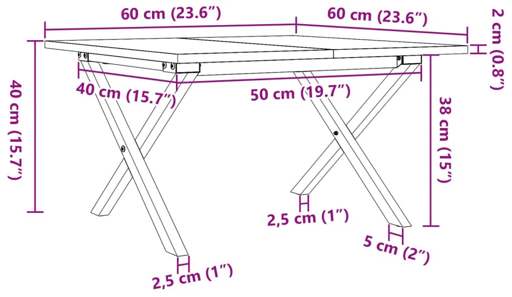 Τραπεζάκι Σαλονιού Πλαίσιο X 60x60x40εκ Μασίφ Πεύκο/Χυτοσίδηρος - Καφέ