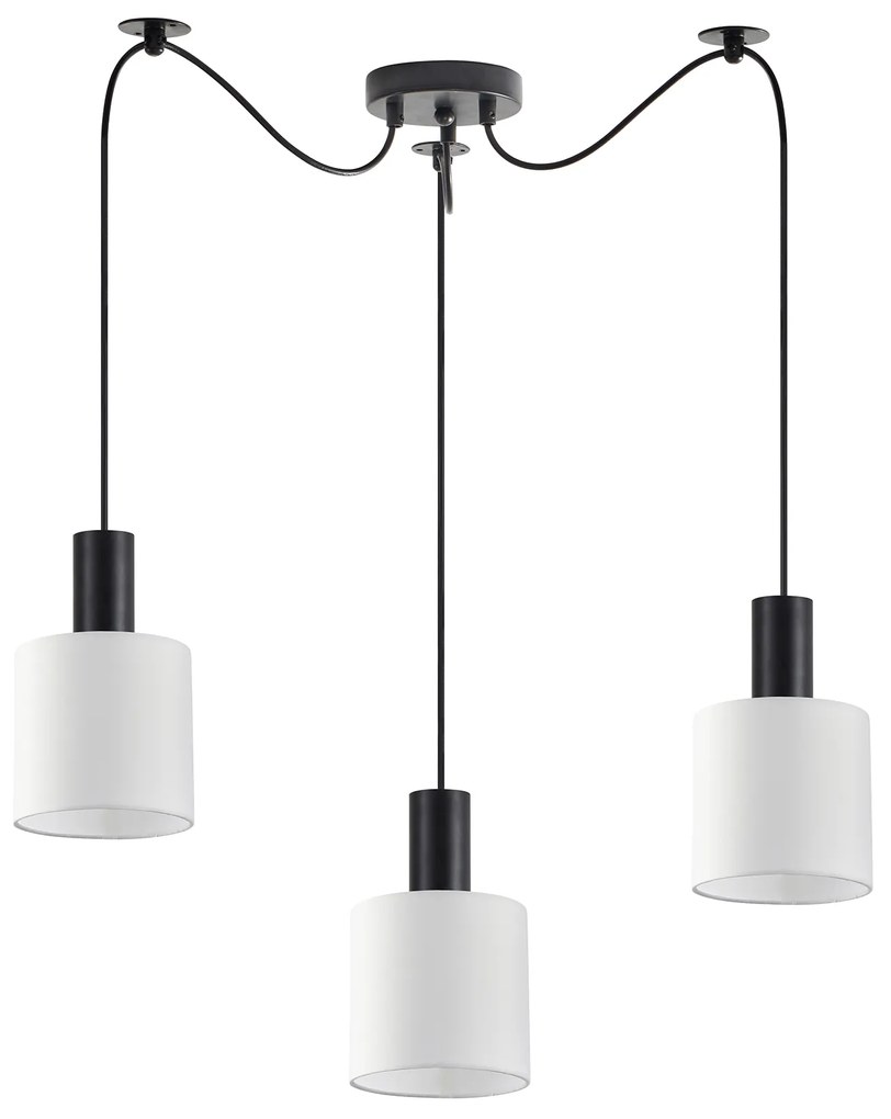 SE21-BL-4-BL3-SH1 ADEPT TUBE Black Pendant White Fabric Shade+