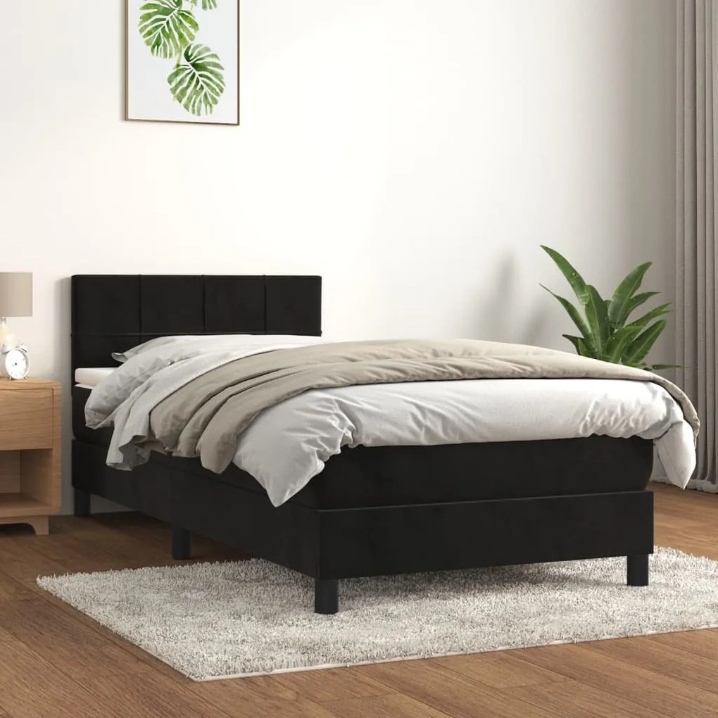 vidaXL Κρεβάτι Boxspring με Στρώμα Μαύρο 90x200 εκ. Βελούδινο