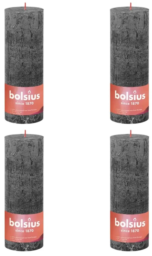 Bolsius Κεριά Κύλινδρος Ρουστίκ Shine 4 τεμ. Θυελλώδες Γκρι 190x68 χιλ