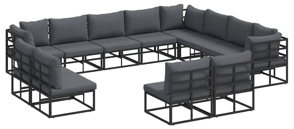 vidaXL Σετ Καναπέ Κήπου με μαξιλάρι 12 pcs Μαύρο Αλουμίνιο