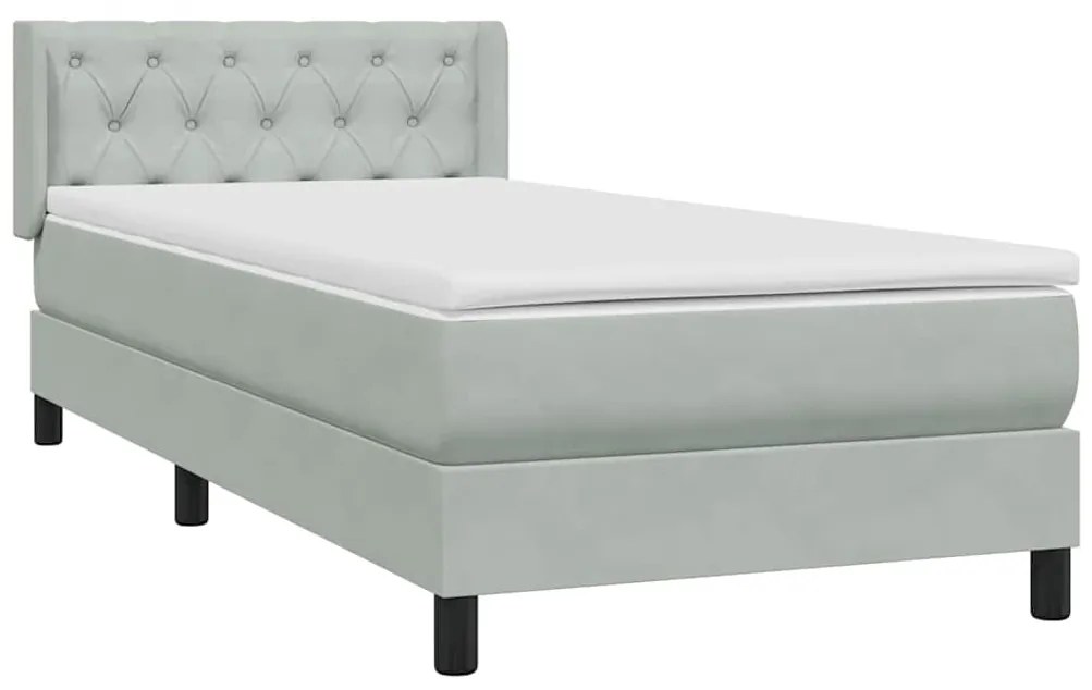 vidaXL Κρεβάτι Boxspring με Στρώμα Ανοιχτό Γκρι 80x210 εκ. Βελούδινο