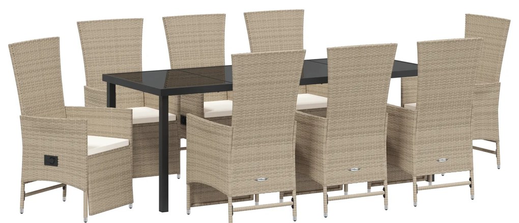 vidaXL Σετ Ανακλινόμενων Πολυθρόνων Κήπου 9 pcs Μπεζ Κρεμ Λευκό