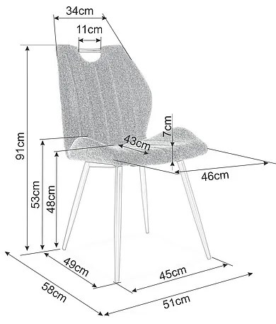 Επενδυμένη καρέκλα Arco 51x51x91 μαύρος σκελετός/καρί βελούδο bluvel 68 DIOMMI ARCOVCCU