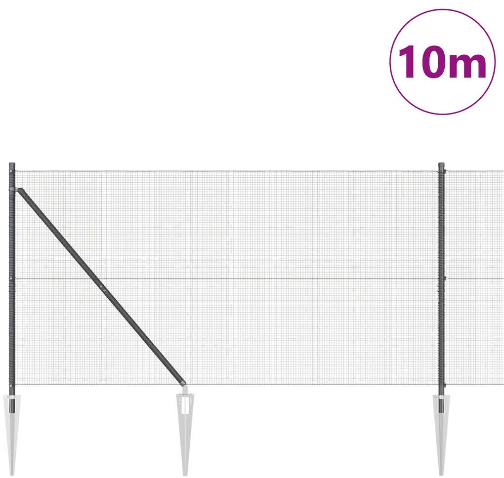 vidaXL Φράχτης Welded Wire με 7 Καρφιά Στήριξης Γκρι 1.4x10 μ Ατσάλι