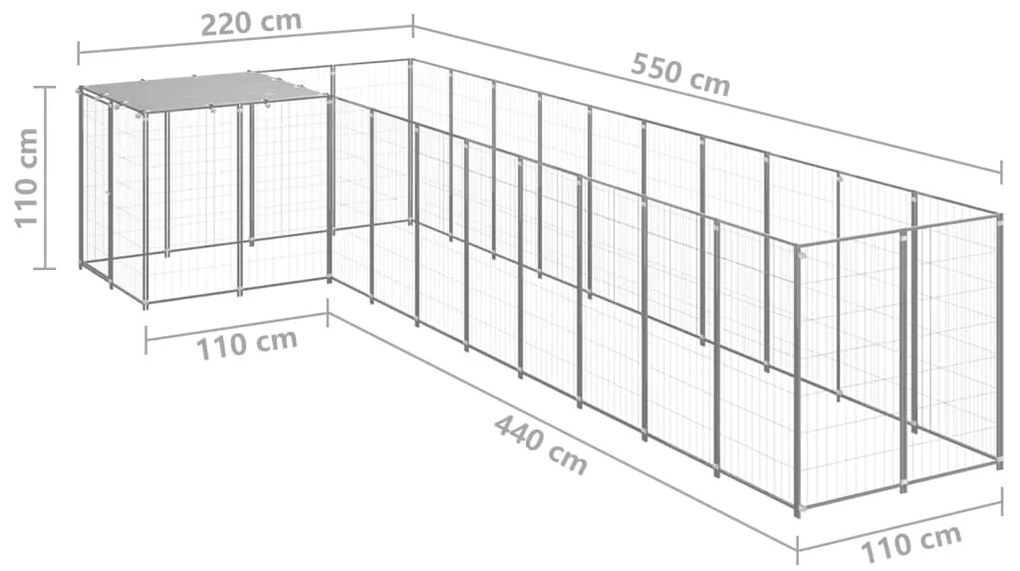 vidaXL Σπιτάκι Σκύλου Ασημί 7,26 μ² Ατσάλινο