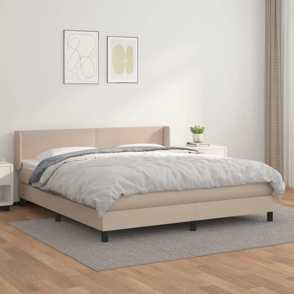 Κρεβάτι Boxspring με Στρώμα Καπουτσίνο 180x200 εκ. Συνθ. Δέρμα