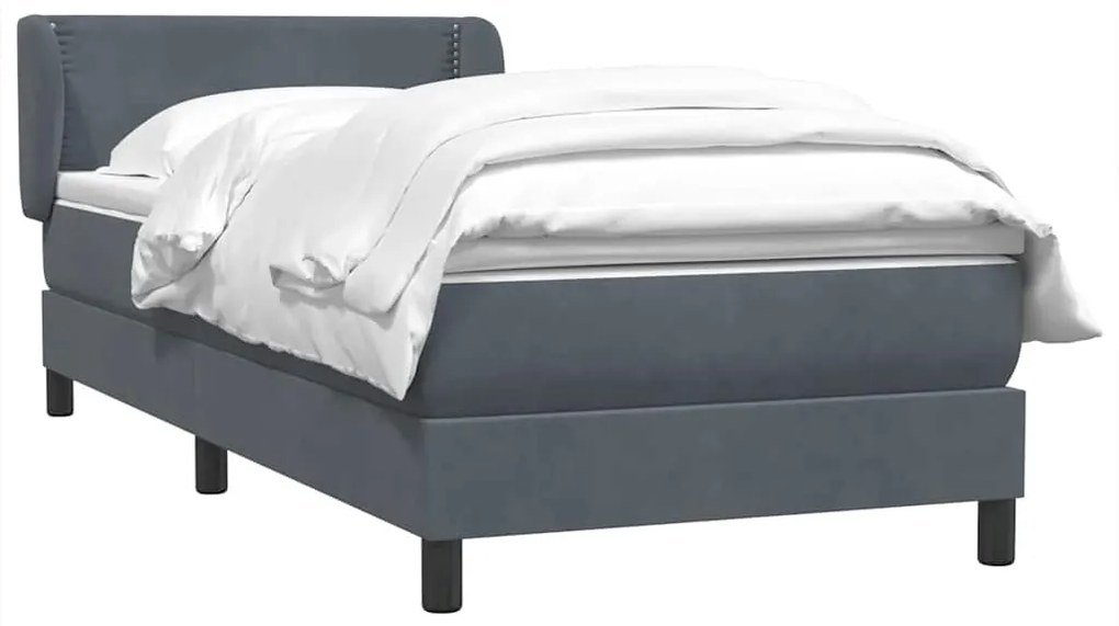 vidaXL Κρεβάτι Boxspring με Στρώμα Σκούρο Γκρι 90x220 εκ. Βελούδινο