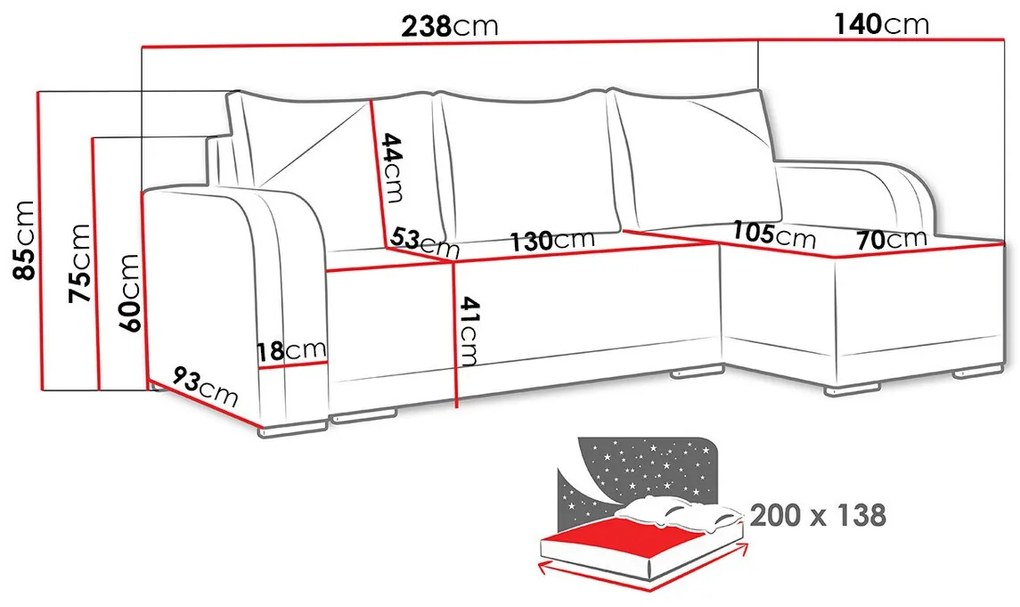 Γωνιακός Καναπές Boulder 102, Λειτουργία ύπνου, Αποθηκευτικός χώρος, 238x140x85cm, 99 kg, Πόδια: Πλαστική ύλη | Epipla1.gr